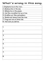 English worksheet: WHATS WRONG IN THIS SONG.
