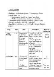 English Worksheet: Lesson Plan