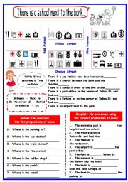 English Worksheet: City Map (prepositions of place)