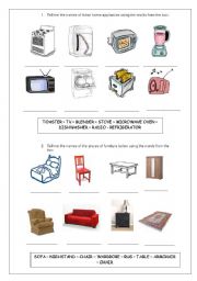 English Worksheet: Home Appliances and Furniture