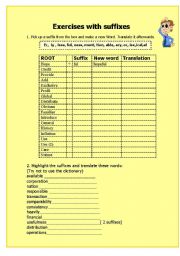 English Worksheet: Exercises with suffixes