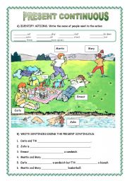 English Worksheet: A picnic: Present Continuous
