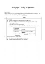 English worksheet: Newspaper Cutting Assignment