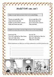 English Worksheet: Modal Verb: can & cant