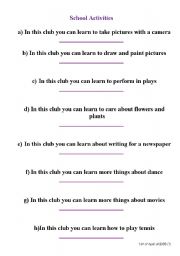 English worksheet: School activities