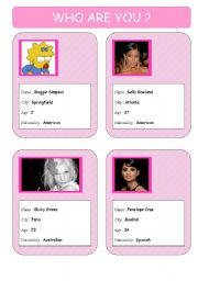 English Worksheet: WHO ARE YOU? SET2 - Girls