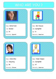 English Worksheet: WHO ARE YOU? SET2 - Boys