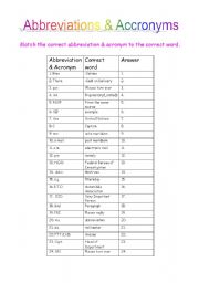English Worksheet: Abbreviations & Accronyms