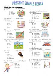 English Worksheet:  present simple  tense test