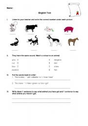 English Worksheet: test on animals