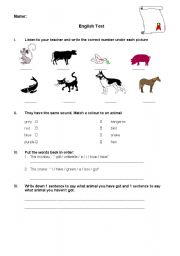 English worksheet: test on animals