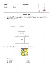 English worksheet: Test on family