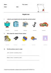English Worksheet: test on clothes
