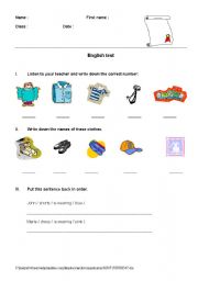 English worksheet: test on clothes