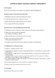 English Worksheet: Little Red Riding Hood Project