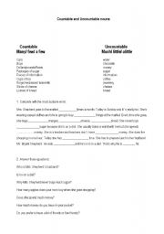 English worksheet: Countable and Uncountable nouns