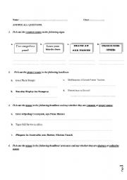 English Worksheet: common/ proper nouns and collective / abstract nouns