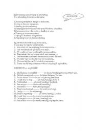 English Worksheet: INFINITIVE;-ING FORM