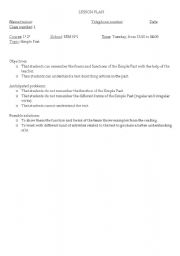 English worksheet: simple past lesson plan