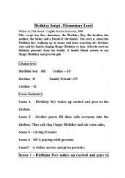 English worksheet: happy birthday script