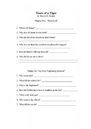 English worksheet: Tears of a Tiger by Sharon Draper Chapter Five and Six notes