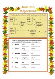 English Worksheet: Autumn - Adjectives