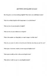 English Worksheet: Setting English Goals - 1st Day