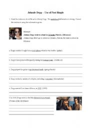 English Worksheet: Johnnie Depp - Past Simple