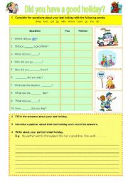 English Worksheet: DID YOU HAVE A GOOD HOLIDAY?