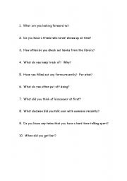 English worksheet: Phrasal Verb Conversation Questions