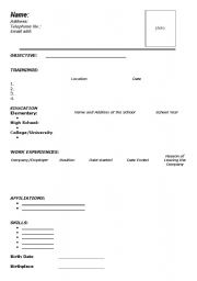 English worksheet: Resume (Blank)