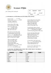 English worksheet: SUMMER NIGHTS SONG