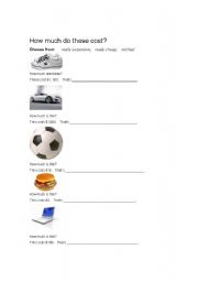 English Worksheet: How Much Do These Cost?