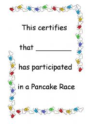 English Worksheet: Pancake Race certification