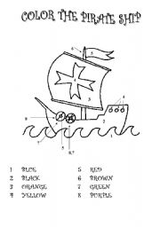 English Worksheet: Color the pirate ship