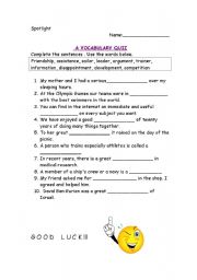 English worksheet: A VOCABULARY QUIZ