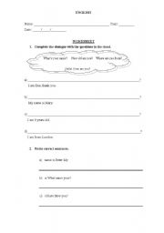 English Worksheet: greetings and introductions