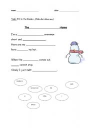 English worksheet: the snowman rhyme