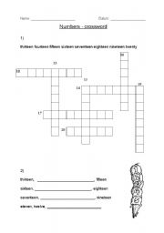 English Worksheet: numbers crossword
