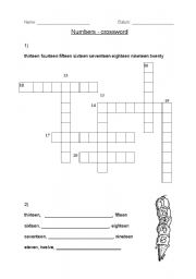 English worksheet: numbers crossword