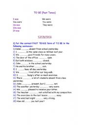 English Worksheet: Past tense to be