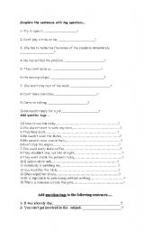 English worksheet: tag questions