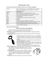 English Worksheet: What and where to wear