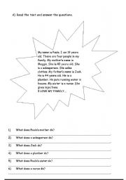 English Worksheet: jobs reading text