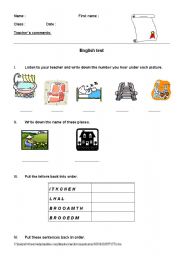 English worksheet: test on home and time