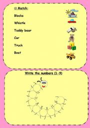 English worksheet: match between the picture and its name and count the circles