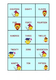 English Worksheet: Numbers to play Bingo