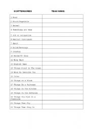 English worksheet: Scattergories Table