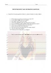 English worksheet: Reporting Information Questions