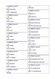 English Worksheet: for/since